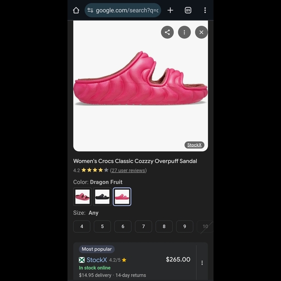 Crocs Cozzy Puffer Dragonfruit Pink Slide Sandals Women's SIZE 10 - Picture 8 of 13